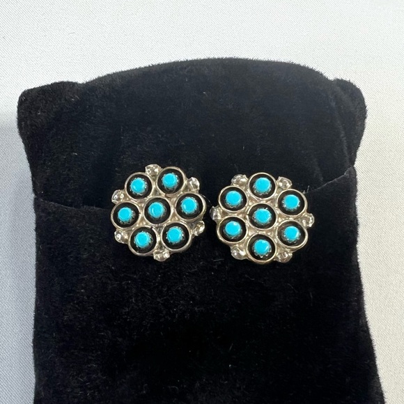 Native American Jewelry - Vintage Old Pawn Zuni Turquoise Earrings